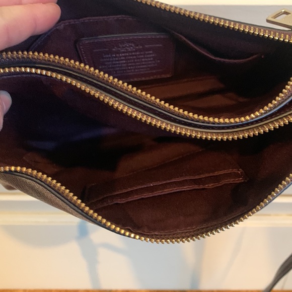 COACH crossbody purse. Leather mahogany/brown. 2 pocket adjustable strap. - Picture 4 of 7
